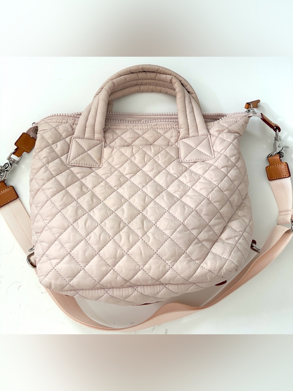 MZ Wallace Small Sutton Deluxe Tote Bag Crossbody Pale Pink - Picture 2 of 14